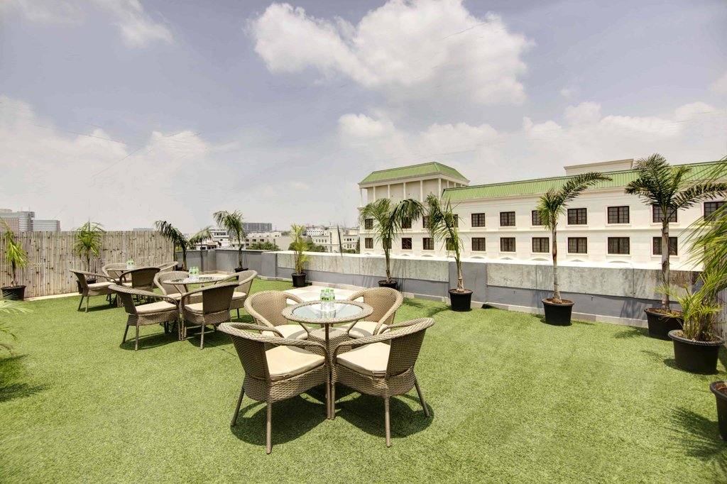 Rooftop terrace seating at a Gurgaon hotel