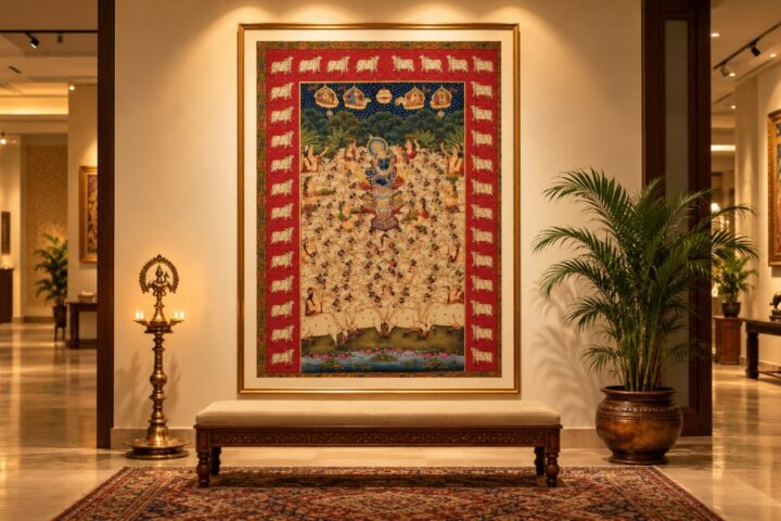 Shrinathji Pichwai painting from Treasure of India displayed in a Gurugram art gallery