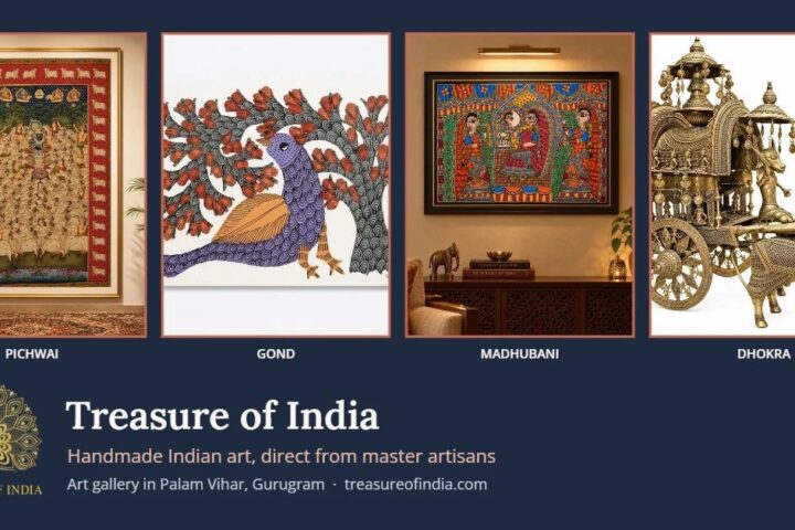Pichwai, Gond, Madhubani and Dhokra works from Treasure of India, a handmade Indian art gallery in Gurugram