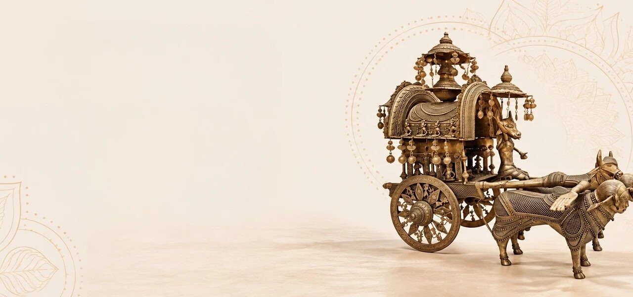 Handcrafted brass chariot at the NAVRATNA exhibition, Treasure of India Gallery, Gurugram