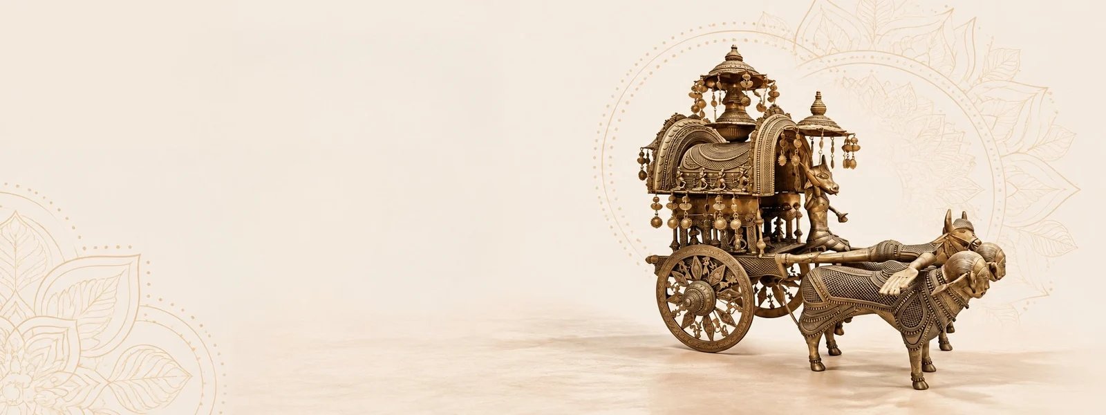 Handcrafted brass chariot at the NAVRATNA exhibition, Treasure of India Gallery, Gurugram